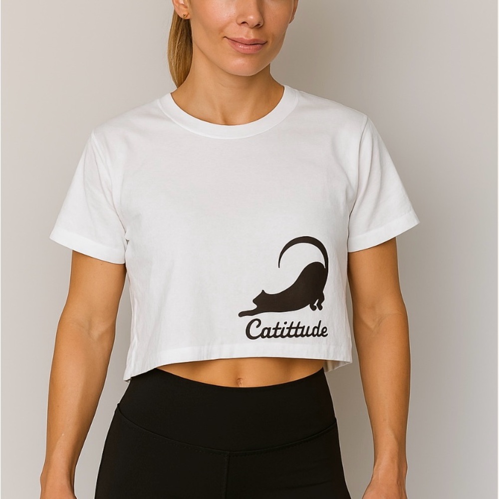 Catitude White Crop Top for Cat Lovers